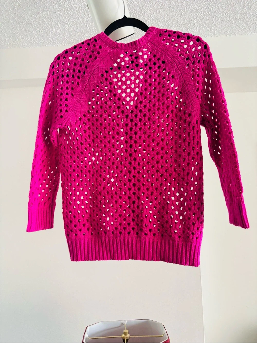 Crochet Sweater Cotton Blend Rose/Violet Small - Picture 6 of 6